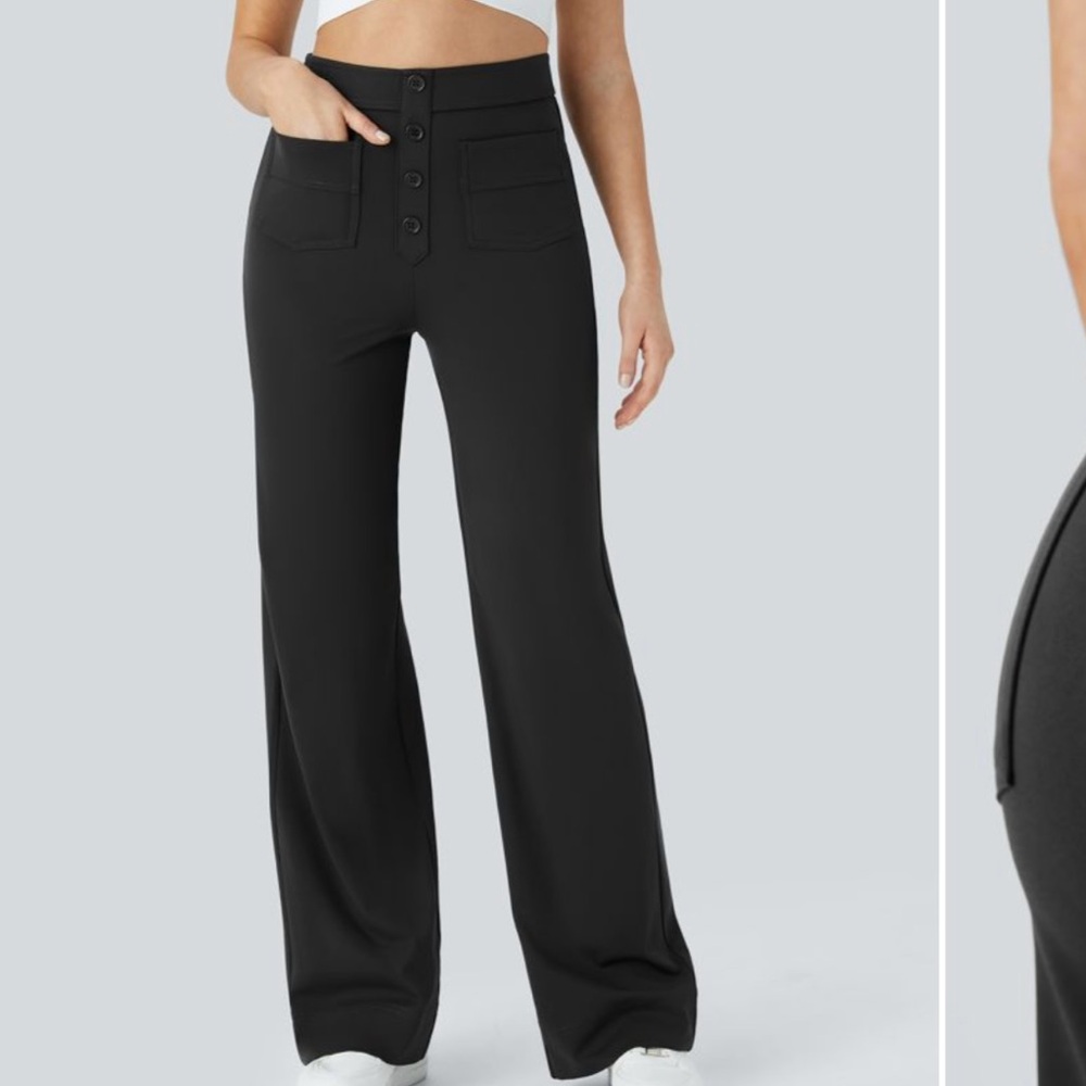 Halara High Waisted Button Multiple Pockets Straight Leg Casual Pants S